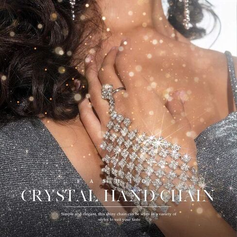 Rhinestone Ring Bracelets Crystal Hand Chain Silver Finger Ring Bracelet Sparkly Full Hand Harness Slave Chian Jewelry Accessories for Women and Girls in Saudi Arabia