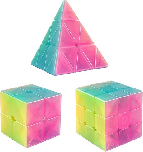Speed Cube Set 3 Pack Cube Bundle 2x2 Speed Cube 3 by 3 Cube Puzzle 3x3 Pyramid Triangle Cube Bundle Hand Puzzles Toys for Kids and Adults by AHYUAN (Black) in Saudi Arabia