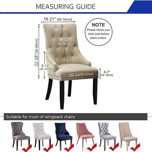 Velvet Stretch Tufted Wingback Chair Cover Slipcover-Reusable Arm Chair Protector Cover, Washable Dining Chair Covers Protectors for Dining Room (2,Beige) in Saudi Arabia