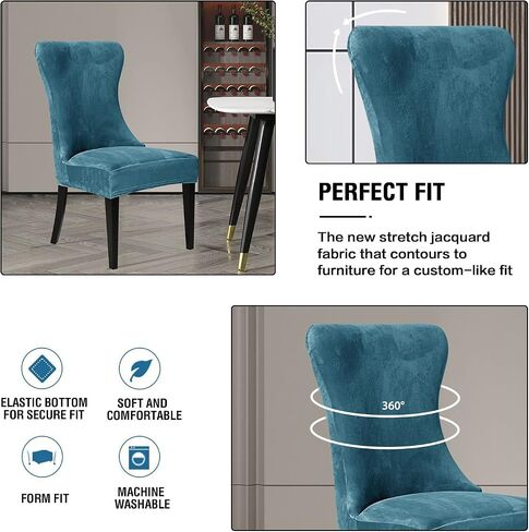 Velvet Stretch Tufted Wingback Chair Cover Slipcover-Reusable Arm Chair Protector Cover, Washable Dining Chair Covers Protectors for Dining Room (2,Beige) in Saudi Arabia