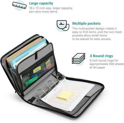 ملف بسحاب مقاس 3 بوصات، مكون من 3 حلقات مع ملف ممتد وحزام كتف، أزرق in Kuwait