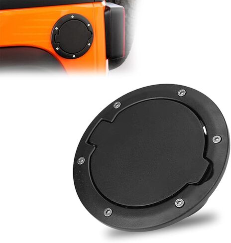 قطعة واحدة من غطاء باب حشو الوقود بغطاء غاز، غطاء باب معدني من الألومنيوم غطاء خزان الغاز متوافق مع Wrangler 2007-2016 JK وملحقات غير محدودة (أسود) in Kuwait