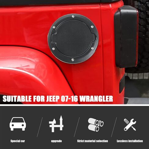 قطعة واحدة من غطاء باب حشو الوقود بغطاء غاز، غطاء باب معدني من الألومنيوم غطاء خزان الغاز متوافق مع Wrangler 2007-2016 JK وملحقات غير محدودة (أسود) in Kuwait