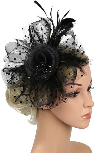 قبعة دائرية للسيدات من LERTREE، عصابة رأس لحفلات الشاي وحفلات الكوكتيل ومشبك شعر لحفلات الزفاف باللون الأسود in Kuwait