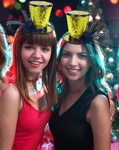 قبعة علوية صغيرة ذهبية لامعة على عصابة الرأس مع حجاب للنساء EDM Music Festival Halloween عيد الميلاد رأس السنة الجديدة in Saudi Arabia