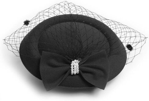 3PCS Fascinators Hats with Veil for Women 20s 50s Vintage Tea Party Pillbox Hat with Gloves and Pearl Necklace in Saudi Arabia