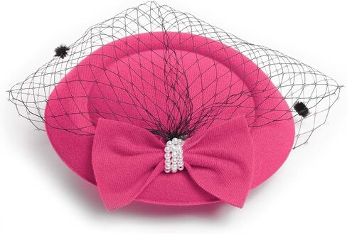 3PCS Fascinators Hats with Veil for Women 20s 50s Vintage Tea Party Pillbox Hat with Gloves and Pearl Necklace in Saudi Arabia