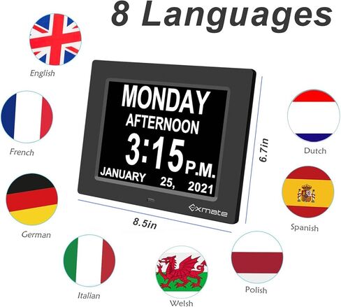تقويم ساعة النهار من Exmate، شاشة عرض كبيرة جدًا غير مختصرة مقاس 10 بوصات، صباحًا/مساءً، مع 13 خيارًا للمنبه، وظيفة الغفوة، سطوع قابل للتعديل، لكبار السن، وضعف البصر، والخرف، وفقدان الذاكرة in Kuwait