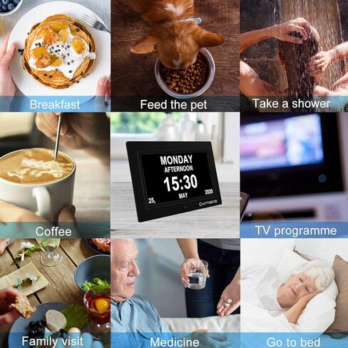 تقويم ساعة النهار من Exmate، شاشة عرض كبيرة جدًا غير مختصرة مقاس 10 بوصات، صباحًا/مساءً، مع 13 خيارًا للمنبه، وظيفة الغفوة، سطوع قابل للتعديل، لكبار السن، وضعف البصر، والخرف، وفقدان الذاكرة in Kuwait