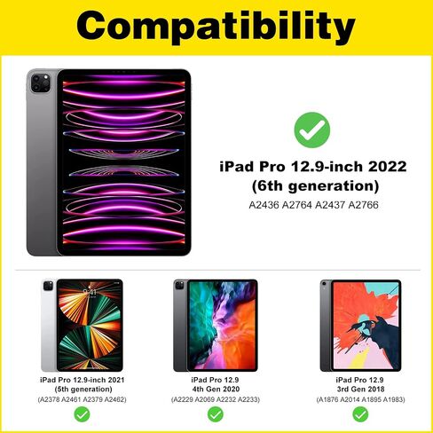 حافظة لوحة المفاتيح ProCase لجهاز iPad Pro 12.9 2022 2021 2020 2018، غطاء نحيف خفيف الوزن مع لوحة مفاتيح لاسلكية قابلة للفصل مغناطيسيًا لجهاز iPad Pro 12.9 بوصة 6th 5th 4th - أسود in Saudi Arabia