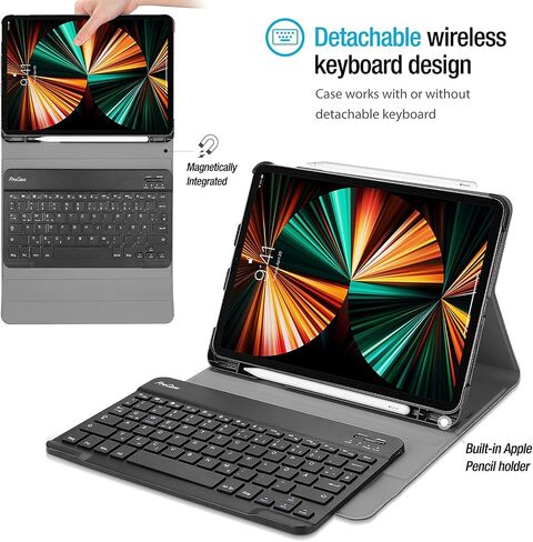 حافظة لوحة المفاتيح ProCase لجهاز iPad Pro 12.9 2022 2021 2020 2018، غطاء نحيف خفيف الوزن مع لوحة مفاتيح لاسلكية قابلة للفصل مغناطيسيًا لجهاز iPad Pro 12.9 بوصة 6th 5th 4th - أسود in Saudi Arabia