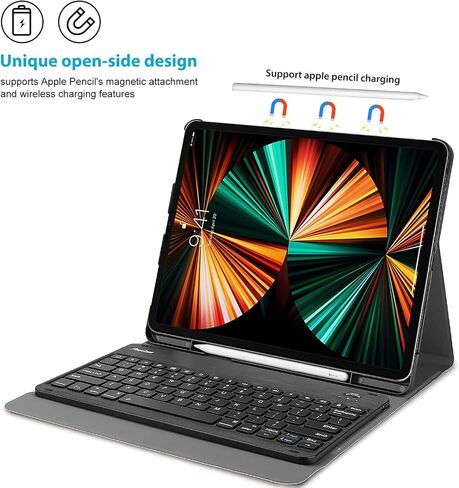 حافظة لوحة المفاتيح ProCase لجهاز iPad Pro 12.9 2022 2021 2020 2018، غطاء نحيف خفيف الوزن مع لوحة مفاتيح لاسلكية قابلة للفصل مغناطيسيًا لجهاز iPad Pro 12.9 بوصة 6th 5th 4th - أسود in Saudi Arabia