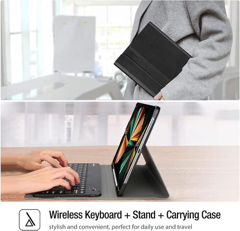 حافظة لوحة المفاتيح ProCase لجهاز iPad Pro 12.9 2022 2021 2020 2018، غطاء نحيف خفيف الوزن مع لوحة مفاتيح لاسلكية قابلة للفصل مغناطيسيًا لجهاز iPad Pro 12.9 بوصة 6th 5th 4th - أسود in Saudi Arabia