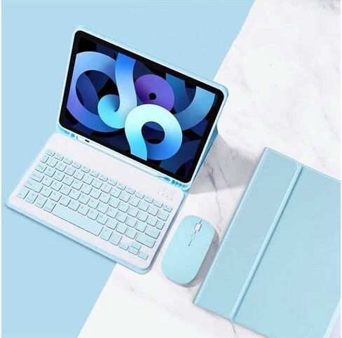 حافظة لوحة مفاتيح AnMengXinLing iPad Mini 6 (الجيل السادس) مع ماوس، iPad Mini 2021 قابلة للفصل، لوحة مفاتيح بلوتوث لاسلكية، حامل قلم رصاص، غطاء ذكي جلدي نحيف (iPad Mini 6(8.3 بوصة)، أزرق سماوي) in Kuwait