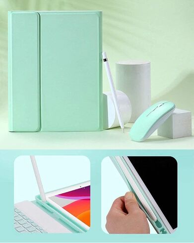 حافظة لوحة مفاتيح AnMengXinLing iPad Mini 6 (الجيل السادس) مع ماوس، iPad Mini 2021 قابلة للفصل، لوحة مفاتيح بلوتوث لاسلكية، حامل قلم رصاص، غطاء ذكي جلدي نحيف (iPad Mini 6(8.3 بوصة)، أزرق سماوي) in Kuwait