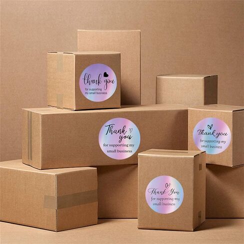 مجموعة بطاقات وملصقات الشكر، 50 قطعة من بطاقة العمل شكرًا لك + 500 ملصق شكرًا لك على شكل قوس قزح ثلاثي الأبعاد شكرًا لك على دعم بطاقات الأعمال الصغيرة والملصقات وبطاقات ملاحظات التقدير in Kuwait