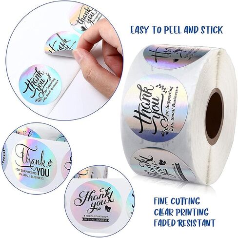 مجموعة بطاقات وملصقات الشكر، 50 قطعة من بطاقة العمل شكرًا لك + 500 ملصق شكرًا لك على شكل قوس قزح ثلاثي الأبعاد شكرًا لك على دعم بطاقات الأعمال الصغيرة والملصقات وبطاقات ملاحظات التقدير in Kuwait