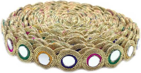 Round Shiny Mirror Lace 9 Mtr / 9.8 Yards Border for Dresses, Sarees, Suits, Blouses, Dupattas, Bags, Art & Craft - Multi in Saudi Arabia