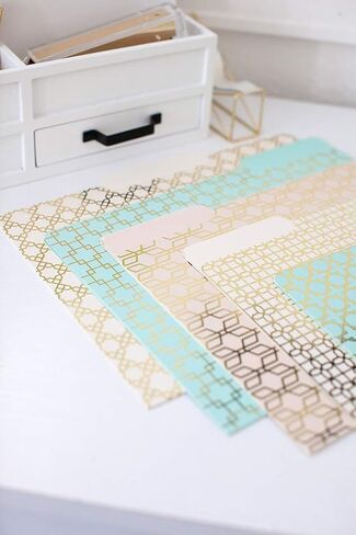 Blu Monaco Decorative File Folders, 1/3 Cut Tabs, Pink Aqua Cream with Gold Foil Design, Letter Size, Set of 12, 3 Each of 4 Patterns in Saudi Arabia