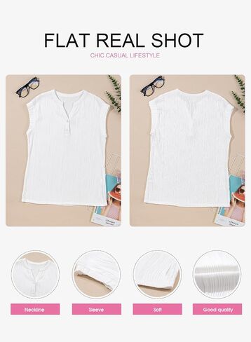 EVALESS Womens Summer Short Sleeve Textured Tops Trendy V Neck Cap Sleeve Solid Loose Dressy Casual Basic T Shirts Blouses in Saudi Arabia