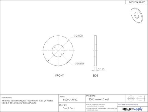 Small Parts MS15795827 300 Stainless Steel Flat Washer, Plain Finish, Meets MS 15795, 1" Hole Size, 1.06" ID, 2.5" OD, 0.165" Nominal Thickness in Saudi Arabia