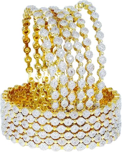 Sukh Collection Jewellery Indian Bollywood Gold Plated American Diamond Zircon Made 12 Pcs Bangle Bracelets Traditional Women Wedding Bridal Fashionable Beautiful Girls Jewelry in Saudi Arabia