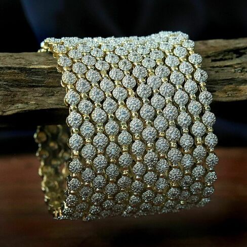 Sukh Collection Jewellery Indian Bollywood Gold Plated American Diamond Zircon Made 12 Pcs Bangle Bracelets Traditional Women Wedding Bridal Fashionable Beautiful Girls Jewelry in Saudi Arabia