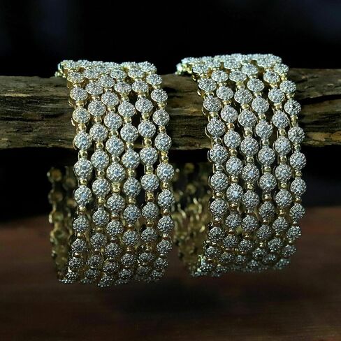 Sukh Collection Jewellery Indian Bollywood Gold Plated American Diamond Zircon Made 12 Pcs Bangle Bracelets Traditional Women Wedding Bridal Fashionable Beautiful Girls Jewelry in Saudi Arabia