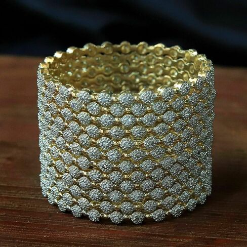 Sukh Collection Jewellery Indian Bollywood Gold Plated American Diamond Zircon Made 12 Pcs Bangle Bracelets Traditional Women Wedding Bridal Fashionable Beautiful Girls Jewelry in Saudi Arabia