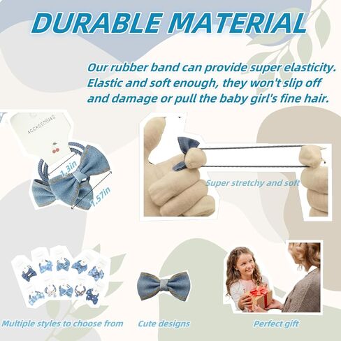 20 قطعة (10 أزواج) ربطات شعر للفتيات الصغيرات مع فيونكات بطول 1.37 سم للفتيات الصغيرات على شكل ذيل حصان وأربطة مرنة وإكسسوارات شعر للأطفال (الدنيم الأزرق) in Saudi Arabia