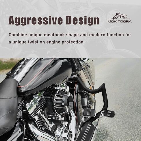 MoKitDora Dyna Meathook Engine Guard Highway Crash Bar 1.25" Fat for Harley 2006-2017 Street Bob FXDB Fat Bob FXDF Low Rider FXDL FXDWG FXDC Models, Black in Saudi Arabia