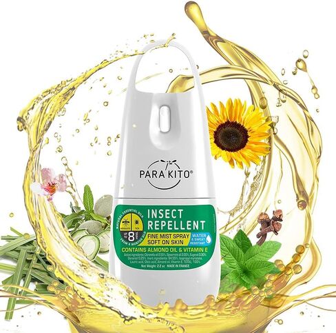 بخاخ باراكيتو للبعوض والقراد والحشرات - خالٍ من DEET، زيت السترونيلا العطري، مقاوم للماء والعرق، حماية من لدغات البعوض في التخييم والمشي لمسافات طويلة والسفر والأنشطة الخارجية (2.2 أونصة) in Kuwait