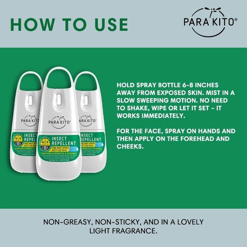 بخاخ باراكيتو للبعوض والقراد والحشرات - خالٍ من DEET، زيت السترونيلا العطري، مقاوم للماء والعرق، حماية من لدغات البعوض في التخييم والمشي لمسافات طويلة والسفر والأنشطة الخارجية (2.2 أونصة) in Kuwait