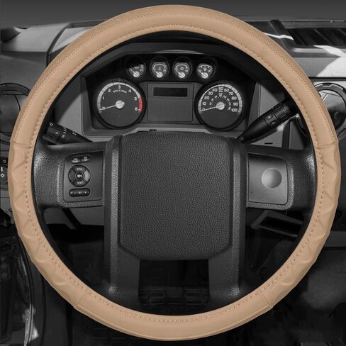 BDK Motor Trend Ergonomic Leather Grip Steering Wheel Cover for Big Rigs Trucks and Semis 18 inch Large Heavy Duty Non Slip Long Haul/Long Drives Beige in Saudi Arabia