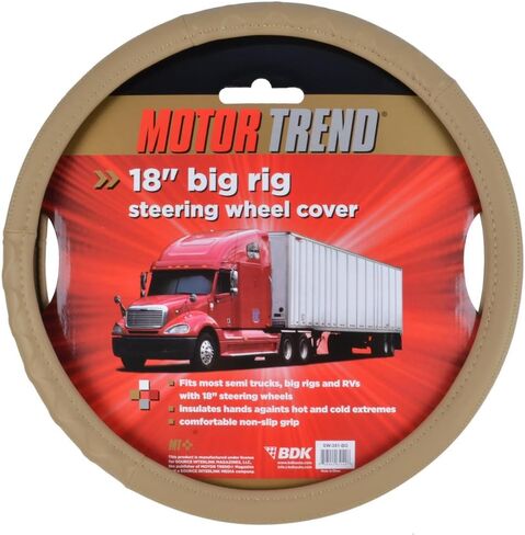BDK Motor Trend Ergonomic Leather Grip Steering Wheel Cover for Big Rigs Trucks and Semis 18 inch Large Heavy Duty Non Slip Long Haul/Long Drives Beige in Saudi Arabia
