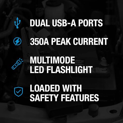 Type S 1000A 12V 6.0L Jump Starter Power Bank with Dual USB Charging and 8,000 mAh Power Bank - Black in Saudi Arabia