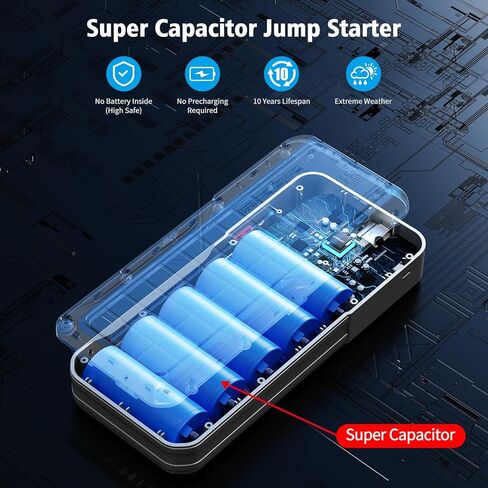 مكثف فائق 3000 أمبير، صندوق نقل السيارة بدون بطارية 500 فهرنهايت (ما يصل إلى 10.0 لتر غاز، 8 لتر ديزل)، مكثف فائق مدمج مع شاشة LCD كبيرة، بدون مشغل شحن مسبق in Kuwait