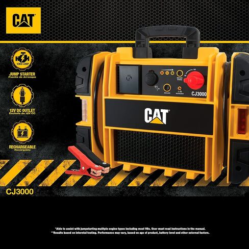 CAT CJ3000 Professional Jump Starter 2000 Peak Amp Battery Booster, Built-In Power Switch, Battery Clamps, Yellow in Saudi Arabia