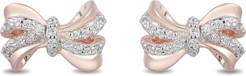 Jewelili Enchanted Disney Fine Jewelry 10K Rose Gold 1/10 CTTW Diamond Snow White Bow Earrings in Saudi Arabia