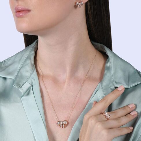 Jewelili Enchanted Disney Fine Jewelry 10K Rose Gold 1/10 CTTW Diamond Snow White Bow Earrings in Saudi Arabia