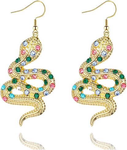 Handmade Snake Earrings for Women Girls Trendy Vintage Boho 14K Gold Silver Filled Crystal Rhinestone Long Serpent Dangle Drop Earrings Beach Simple Delicate Jewelry Gift (Gold Twist Snake) in Saudi Arabia