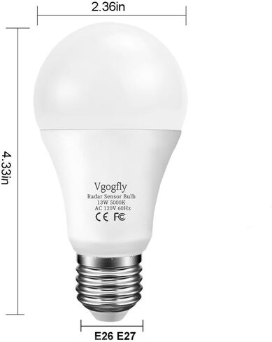 Vgogfly Radar Motion Sensor Light Bulbs A19 100W Equivalent 120V 13W Motion Detector Auto Activated Dusk to Dawn Security Outdoor Porch Lights LED Bulb Daylight 5000K E26 (1 Pack) in Saudi Arabia