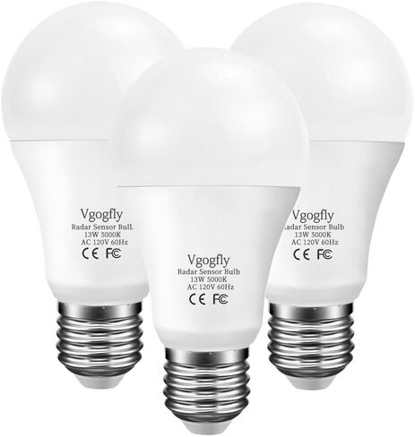 Vgogfly Radar Motion Sensor Light Bulbs A19 100W Equivalent 120V 13W Motion Detector Auto Activated Dusk to Dawn Security Outdoor Porch Lights LED Bulb Daylight 5000K E26 (1 Pack) in Saudi Arabia