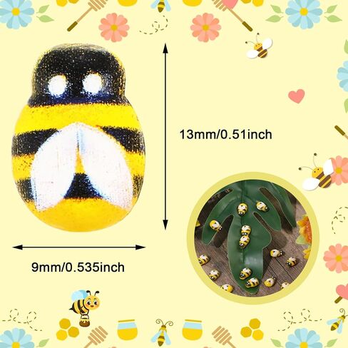 100 PCS Mini Resin Animals Self-Adhesive Tiny Wooden Bumble Bees for Crafts, Bee Decor Painted Flatback Craft Bees for Scrapbooking Baby Birthday Party Decoration Embellishments DIY in Saudi Arabia