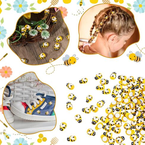 100 PCS Mini Resin Animals Self-Adhesive Tiny Wooden Bumble Bees for Crafts, Bee Decor Painted Flatback Craft Bees for Scrapbooking Baby Birthday Party Decoration Embellishments DIY in Saudi Arabia
