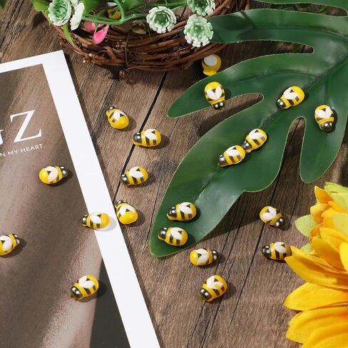 100 PCS Mini Resin Animals Self-Adhesive Tiny Wooden Bumble Bees for Crafts, Bee Decor Painted Flatback Craft Bees for Scrapbooking Baby Birthday Party Decoration Embellishments DIY in Saudi Arabia