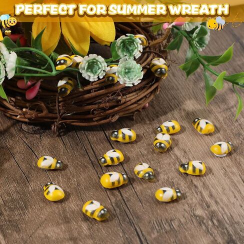 100 PCS Mini Resin Animals Self-Adhesive Tiny Wooden Bumble Bees for Crafts, Bee Decor Painted Flatback Craft Bees for Scrapbooking Baby Birthday Party Decoration Embellishments DIY in Saudi Arabia