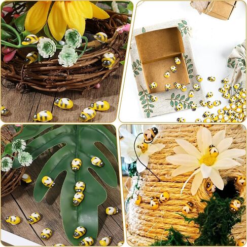 100 PCS Mini Resin Animals Self-Adhesive Tiny Wooden Bumble Bees for Crafts, Bee Decor Painted Flatback Craft Bees for Scrapbooking Baby Birthday Party Decoration Embellishments DIY in Saudi Arabia