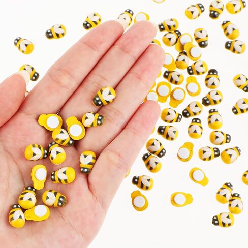 100 PCS Mini Resin Animals Self-Adhesive Tiny Wooden Bumble Bees for Crafts, Bee Decor Painted Flatback Craft Bees for Scrapbooking Baby Birthday Party Decoration Embellishments DIY in Saudi Arabia