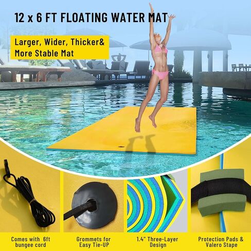 Floating Water Mat, 9' × 6' Lily Pad Floating Mat, 3-Layer Foam Water Floating Pad for Water Recreation and Relaxing, Thick and Durable Water Activities Mat for Lake, Oceans in Saudi Arabia